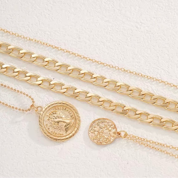 NEW! Layered Gold Coin Necklace 5 Pieces Set - Women's Fashion Jewelry - Picture 4 of 6